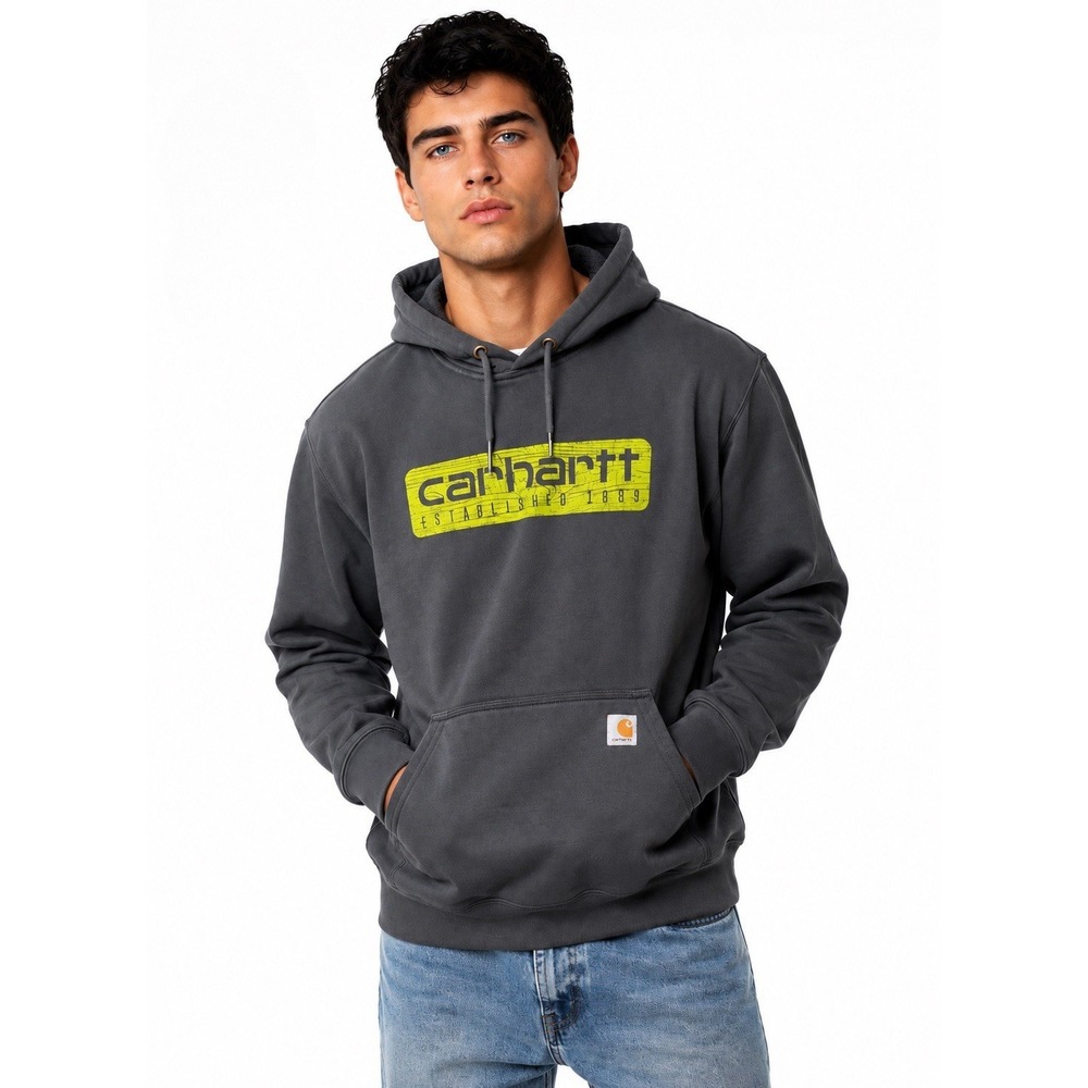 Carhartt Hoodie Sweatshirt L Men's Cotton Blend Gray Semi - Thrashed Grunge